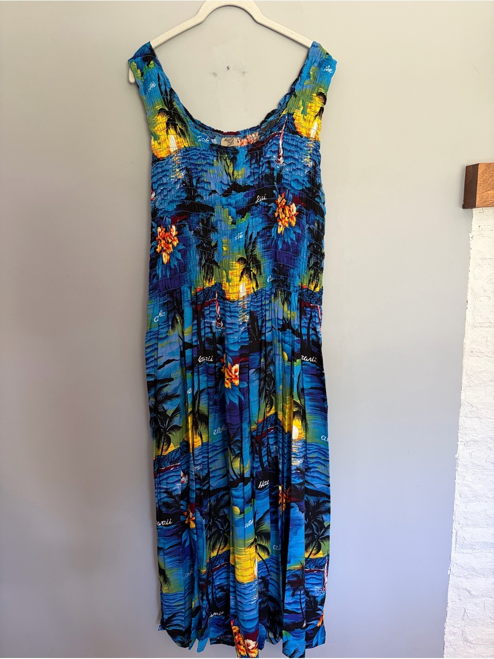 Aloha Hut Hawaii Smocked Midi Dress Plus Size OS Tropical Print Summer Beach